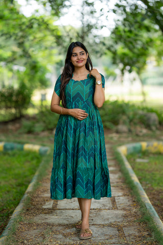 CHEVRON GREEN | MATERNITY MAXI ANKLE LENGTH