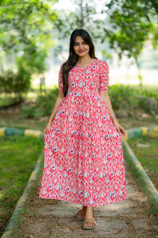IKKAT FUCHSIA | MATERNITY COTTON FULL LENGTH