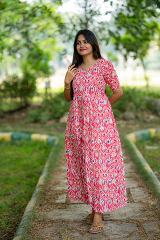 IKKAT FUCHSIA | MATERNITY COTTON FULL LENGTH