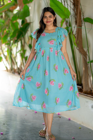 RUFFLE ROSARIA | MATERNITY GEORGETTE MAXI ANKLE LENGTH