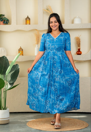 BLOOMY BLUE | MATERNITY COTTON MAXI FULL LENGTH