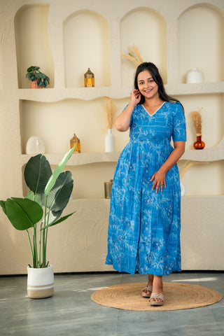 BLOOMY BLUE | MATERNITY COTTON MAXI FULL LENGTH