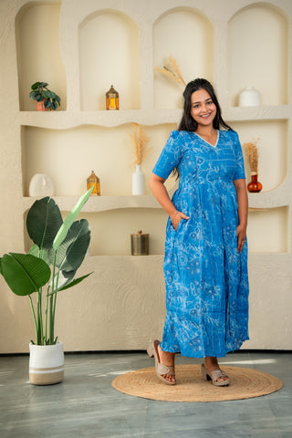 BLOOMY BLUE | MATERNITY COTTON MAXI FULL LENGTH