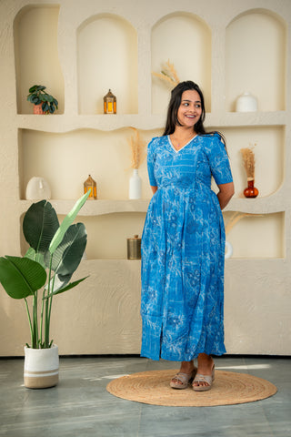 BLOOMY BLUE | MATERNITY COTTON MAXI FULL LENGTH