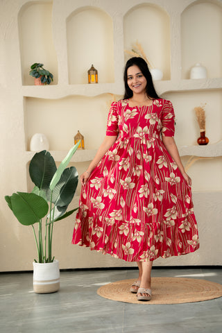 CRIMSON STREAK | MATERNITY COTTON MAXI ANKLE LENGTH
