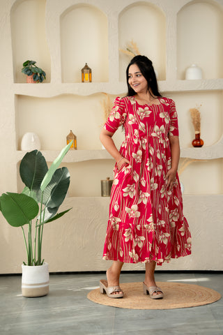 CRIMSON STREAK | MATERNITY COTTON MAXI ANKLE LENGTH