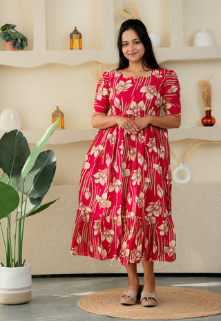 CRIMSON STREAK | MATERNITY COTTON MAXI ANKLE LENGTH