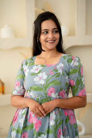 WHITE PINK FLOWERS | MATERNITY COTTON MAXI ANKLE LENGTH