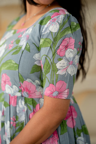 WHITE PINK FLOWERS | MATERNITY COTTON MAXI ANKLE LENGTH