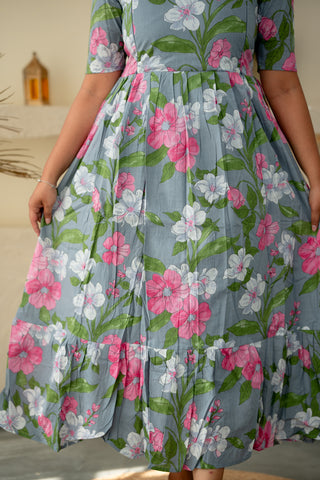 WHITE PINK FLOWERS | MATERNITY COTTON MAXI ANKLE LENGTH