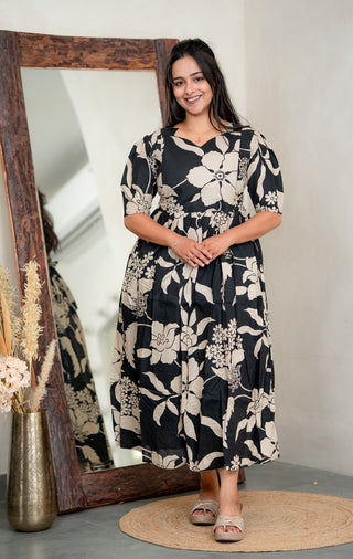 MIDNIGHT MAGNOLIA | MATERNITY COTTON MAXI ANKLE LENGTH