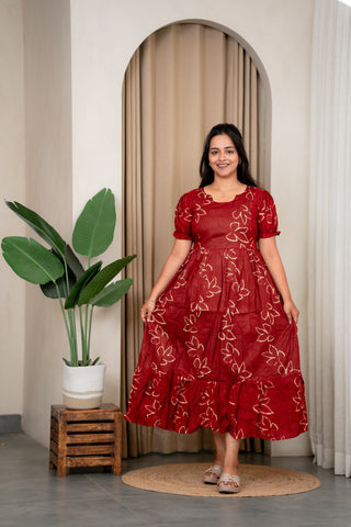 CRIMSON LEAF | MATERNITY COTTON MAXI ANKLE LENGTH