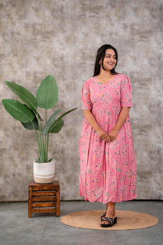 PINK DOTTED ELEGANCE | MATERNITY COTTON MAXI FULL LENGTH