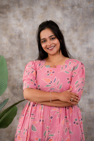 PINK DOTTED ELEGANCE | MATERNITY COTTON MAXI FULL LENGTH