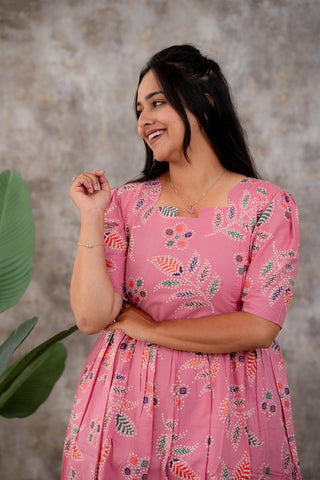 PINK DOTTED ELEGANCE | MATERNITY COTTON MAXI FULL LENGTH
