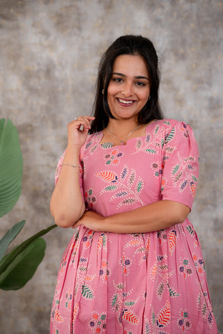 PINK DOTTED ELEGANCE | MATERNITY COTTON MAXI FULL LENGTH
