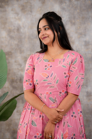 PINK DOTTED ELEGANCE | MATERNITY COTTON MAXI FULL LENGTH