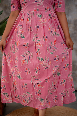 PINK DOTTED ELEGANCE | MATERNITY COTTON MAXI FULL LENGTH