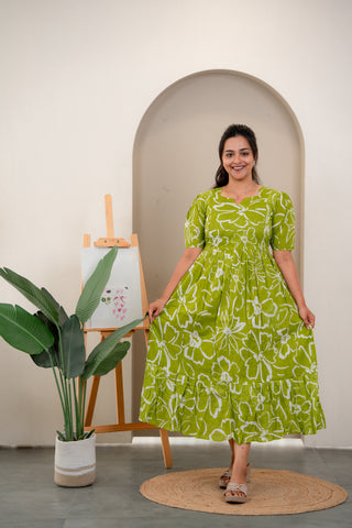 GREENERY CHARM | MATERNITY COTTON MAXI ANKLE LENGTH