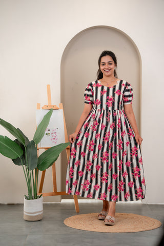 STRIPES | MATERNITY COTTON MAXI FULL LENGTH