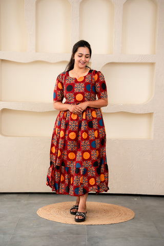 RETRO CIRCLE | MATERNITY COTTON MAXI ANKLE LENGTH