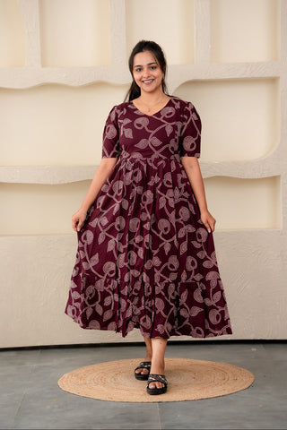 WINE FLORAL | MATERNITY COTTON MAXI ANKLE LENGTH