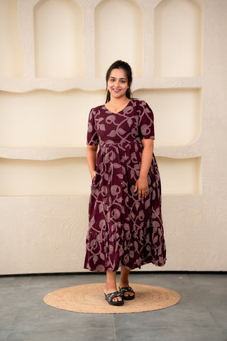 WINE FLORAL | MATERNITY COTTON MAXI ANKLE LENGTH