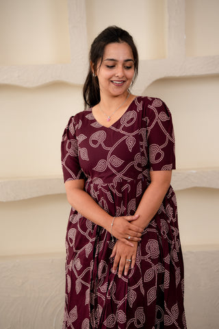 WINE FLORAL | MATERNITY COTTON MAXI ANKLE LENGTH