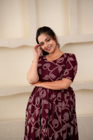 WINE FLORAL | MATERNITY COTTON MAXI ANKLE LENGTH