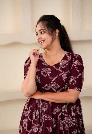 WINE FLORAL | MATERNITY COTTON MAXI ANKLE LENGTH