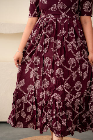 WINE FLORAL | MATERNITY COTTON MAXI ANKLE LENGTH