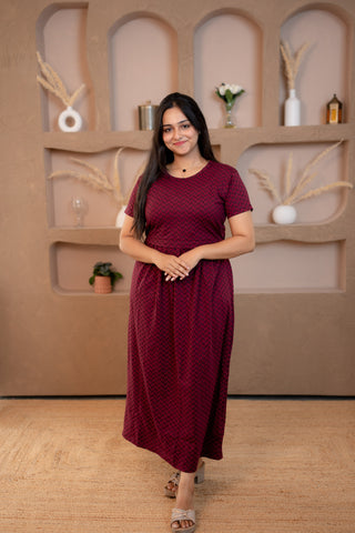 GEOMETRIC | ZIPLESS MATERNITY MAXI-NORMAL SLEEVES | ANKLE LENGTH MAXI