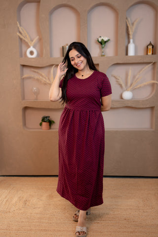 GEOMETRIC | ZIPLESS MATERNITY MAXI-NORMAL SLEEVES | ANKLE LENGTH MAXI