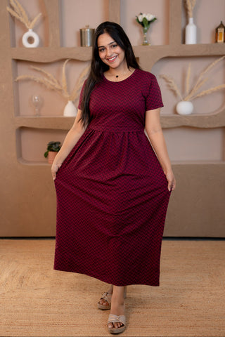 GEOMETRIC | ZIPLESS MATERNITY MAXI-NORMAL SLEEVES | ANKLE LENGTH MAXI