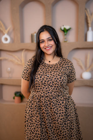 CHEETAH | ZIPLESS MATERNITY MAXI-NORMAL SLEEVES | ANKLE LENGTH MAXI