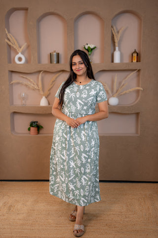 SYMBOLS | ZIPLESS MATERNITY MAXI-NORMAL SLEEVES | ANKLE LENGTH MAXI