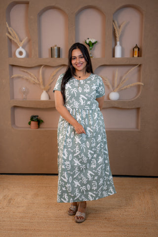 SYMBOLS | ZIPLESS MATERNITY MAXI-NORMAL SLEEVES | ANKLE LENGTH MAXI