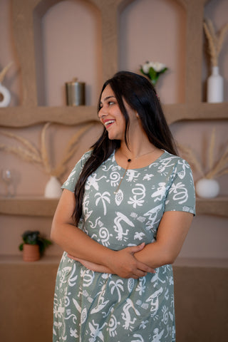 SYMBOLS | ZIPLESS MATERNITY MAXI-NORMAL SLEEVES | ANKLE LENGTH MAXI
