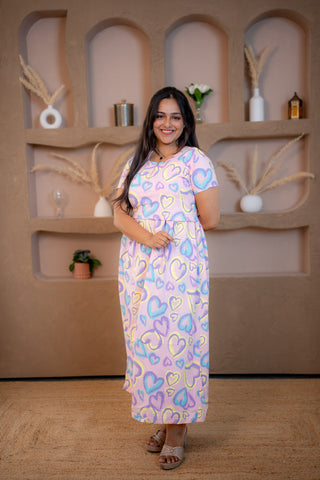 MULTI HEARTS | ZIPLESS MATERNITY MAXI-NORMAL SLEEVES | ANKLE LENGTH MAXI