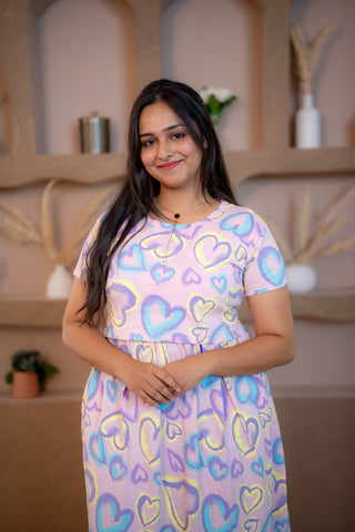 MULTI HEARTS | ZIPLESS MATERNITY MAXI-NORMAL SLEEVES | ANKLE LENGTH MAXI