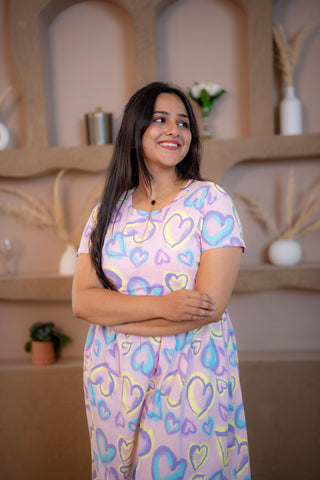 MULTI HEARTS | ZIPLESS MATERNITY MAXI-NORMAL SLEEVES | ANKLE LENGTH MAXI