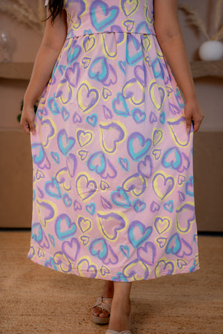 MULTI HEARTS | ZIPLESS MATERNITY MAXI-NORMAL SLEEVES | ANKLE LENGTH MAXI