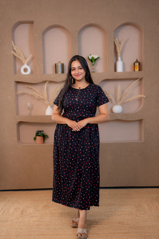 TINY HEARTS | ZIPLESS MATERNITY MAXI-NORMAL SLEEVES | ANKLE LENGTH MAXI