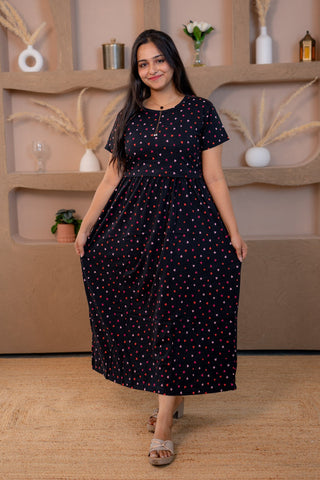 TINY HEARTS | ZIPLESS MATERNITY MAXI-NORMAL SLEEVES | ANKLE LENGTH MAXI