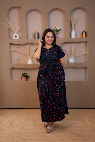 TINY HEARTS | ZIPLESS MATERNITY MAXI-NORMAL SLEEVES | ANKLE LENGTH MAXI