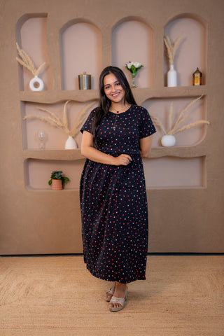 TINY HEARTS | ZIPLESS MATERNITY MAXI-NORMAL SLEEVES | ANKLE LENGTH MAXI