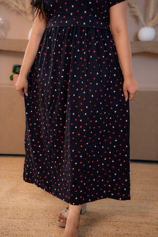 TINY HEARTS | ZIPLESS MATERNITY MAXI-NORMAL SLEEVES | ANKLE LENGTH MAXI