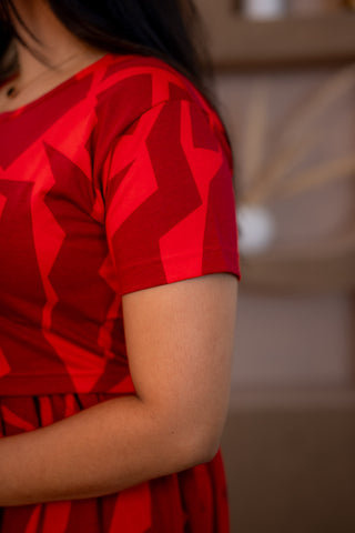 CRIMSON MOSAIC | ZIPLESS MATERNITY MAXI-NORMAL SLEEVES | ANKLE LENGTH MAXI