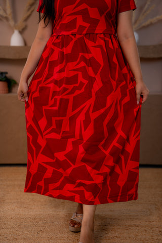 CRIMSON MOSAIC | ZIPLESS MATERNITY MAXI-NORMAL SLEEVES | ANKLE LENGTH MAXI