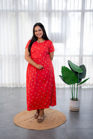 PLUMS | ZIPLESS MATERNITY MAXI-NORMAL SLEEVES | ANKLE LENGTH MAXI